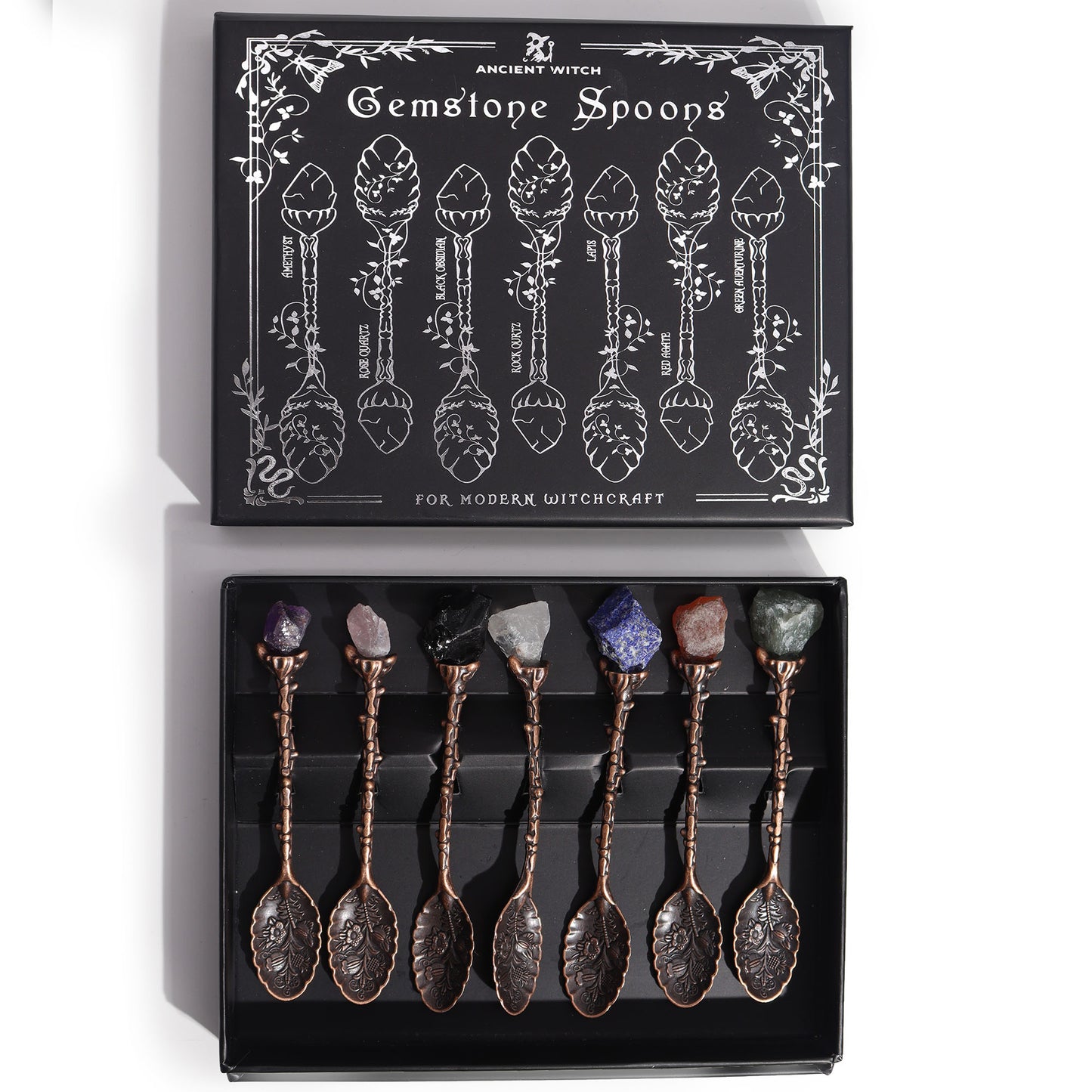 Set of 7 Bronze Gemstone Crystal Witch Spoons From Witch, Please!