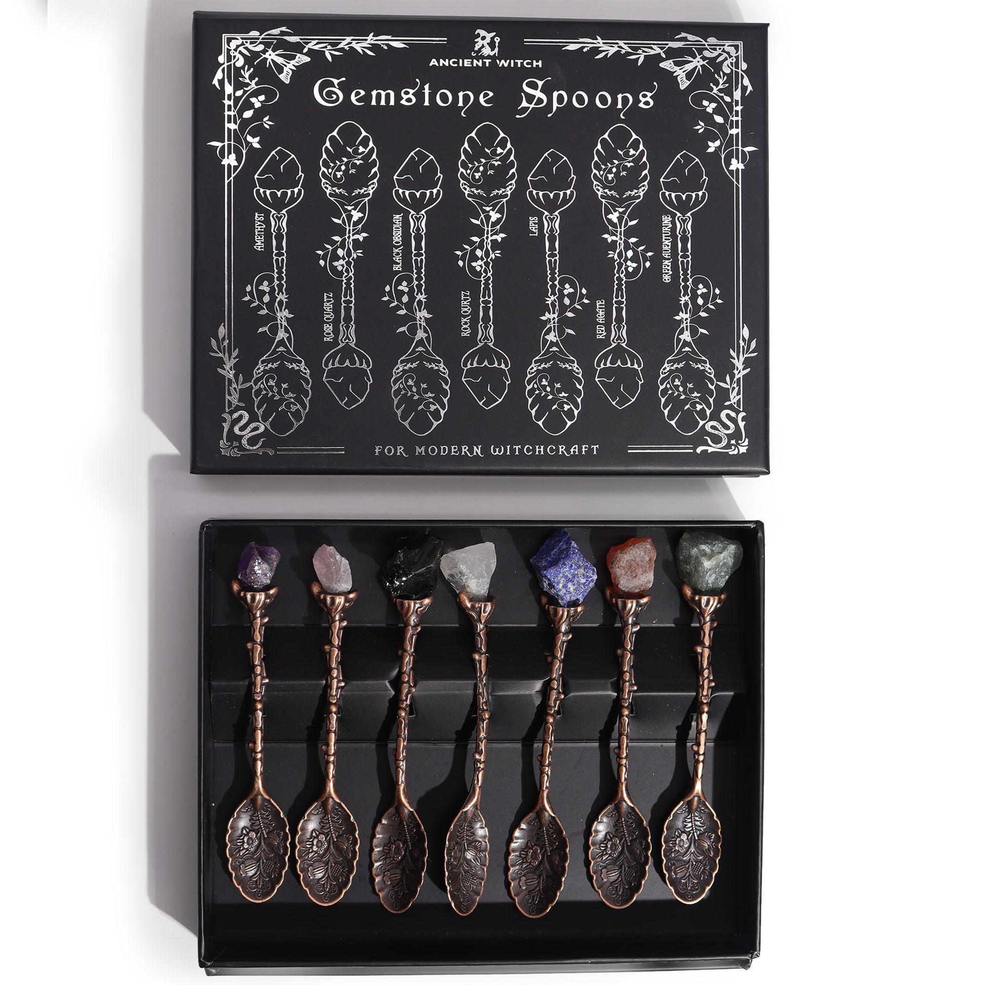 Set of 7 Bronze Gemstone Crystal Witch Spoons From Witch, Please!