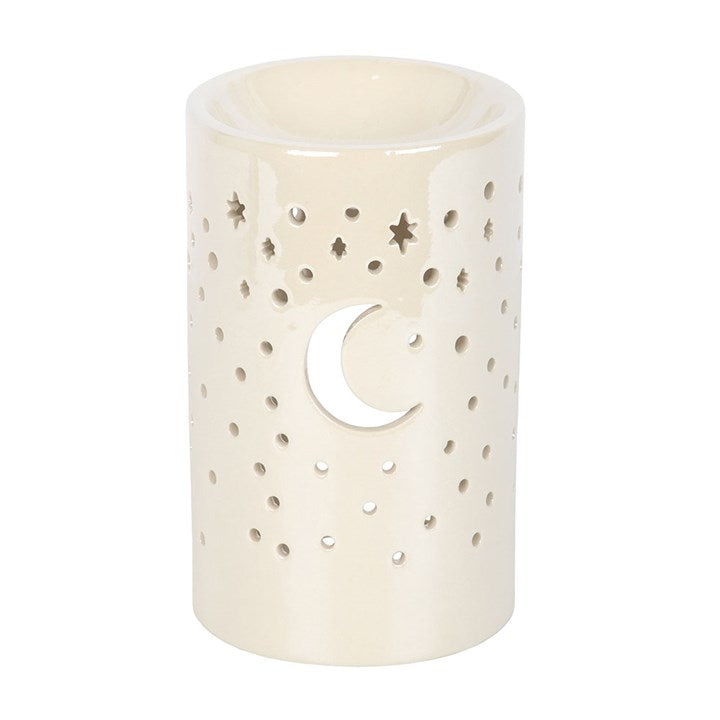 Iridescent White Moon Pillar Oil Burner and Wax Warmer