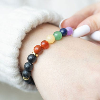 Seven Chakra Mixed Gemstone Essential Oil Bracelet From Witch, Please!