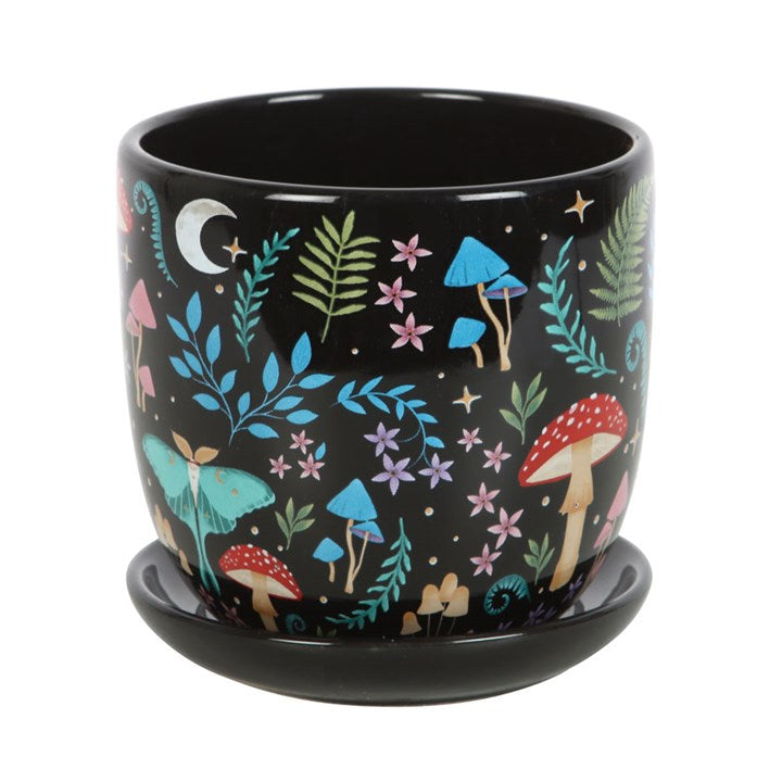 Dark Forest Print Ceramic Plant Pot with Saucer From Witch, Please!