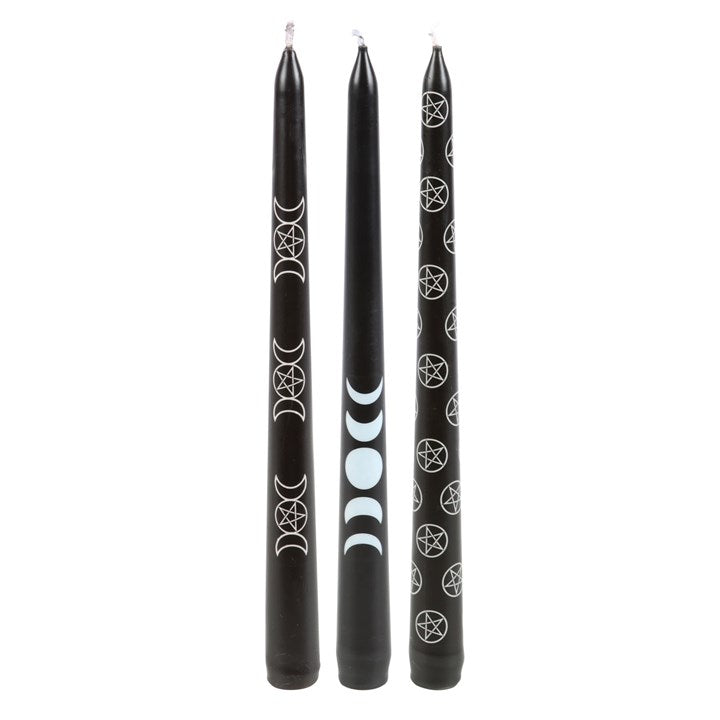 Set of 3 Black Magic Mystical Taper Candles From Witch, Please!