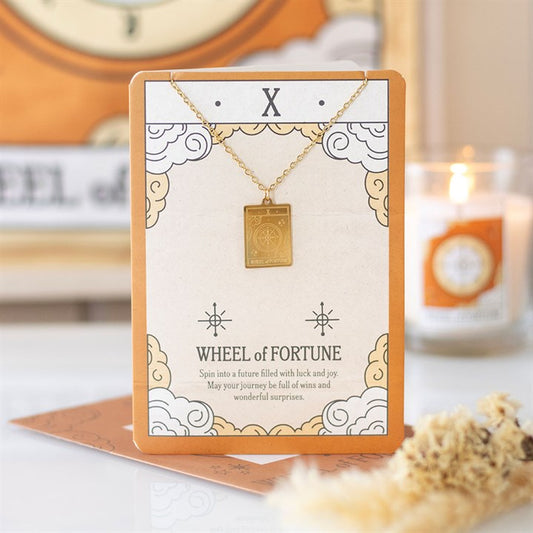 The Wheel of Fortune Vintage Tarot Necklace on Greeting Card at Witch, Please!.