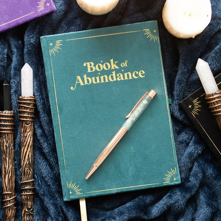 Book of Abundance Journal with Green Aventurine Crystal Pen From Witch, Please!