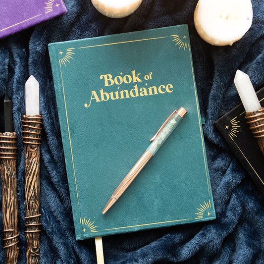 Book of Abundance Journal with Green Aventurine Crystal Pen From Witch, Please!