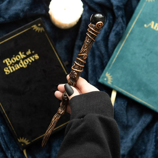 Protection Black Obsidian Crystal  Wand with Pouch From Witch, Please!
