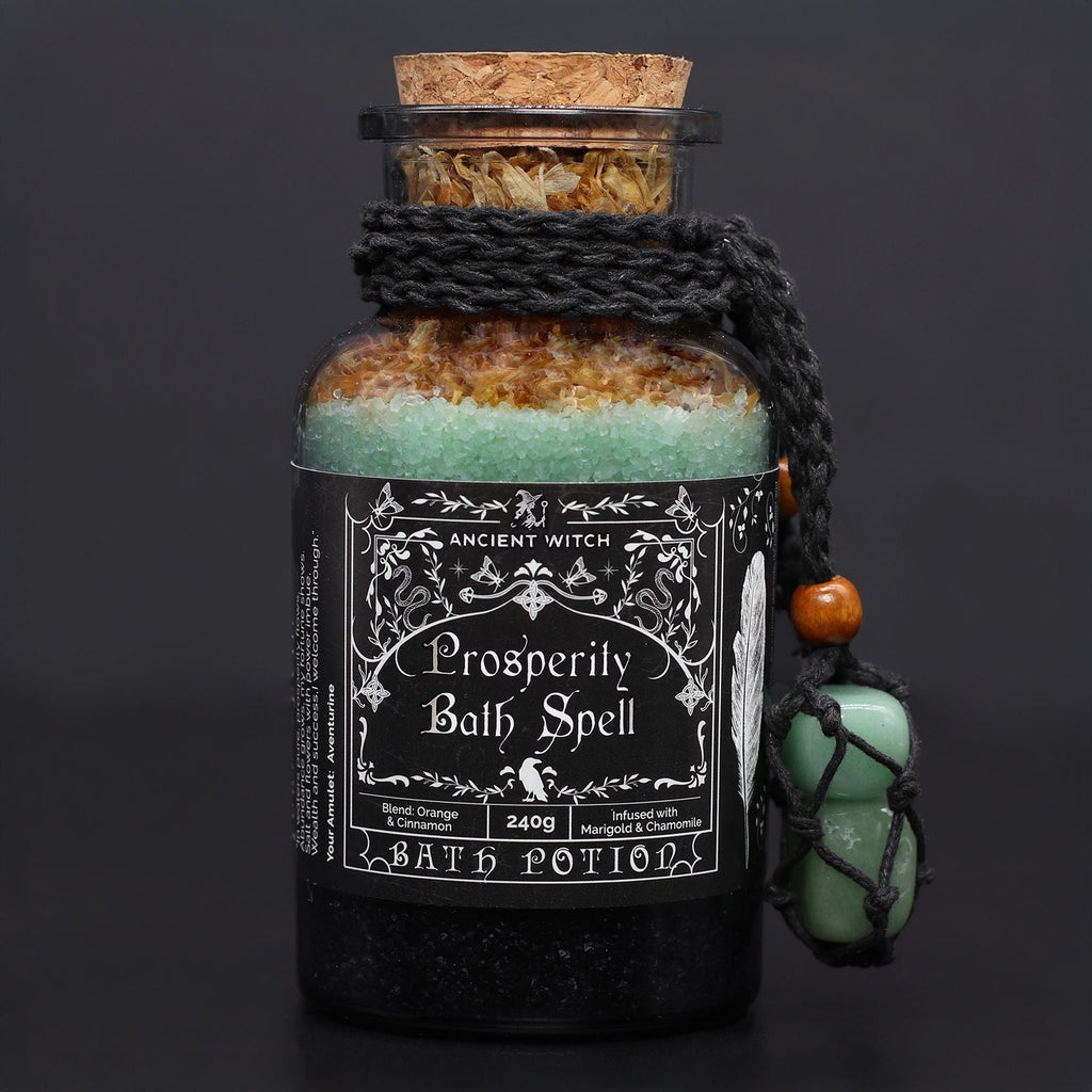 Ancient Witch Bath Spell Potion & Aventurine Crystal Amulet - Prosperity Potions