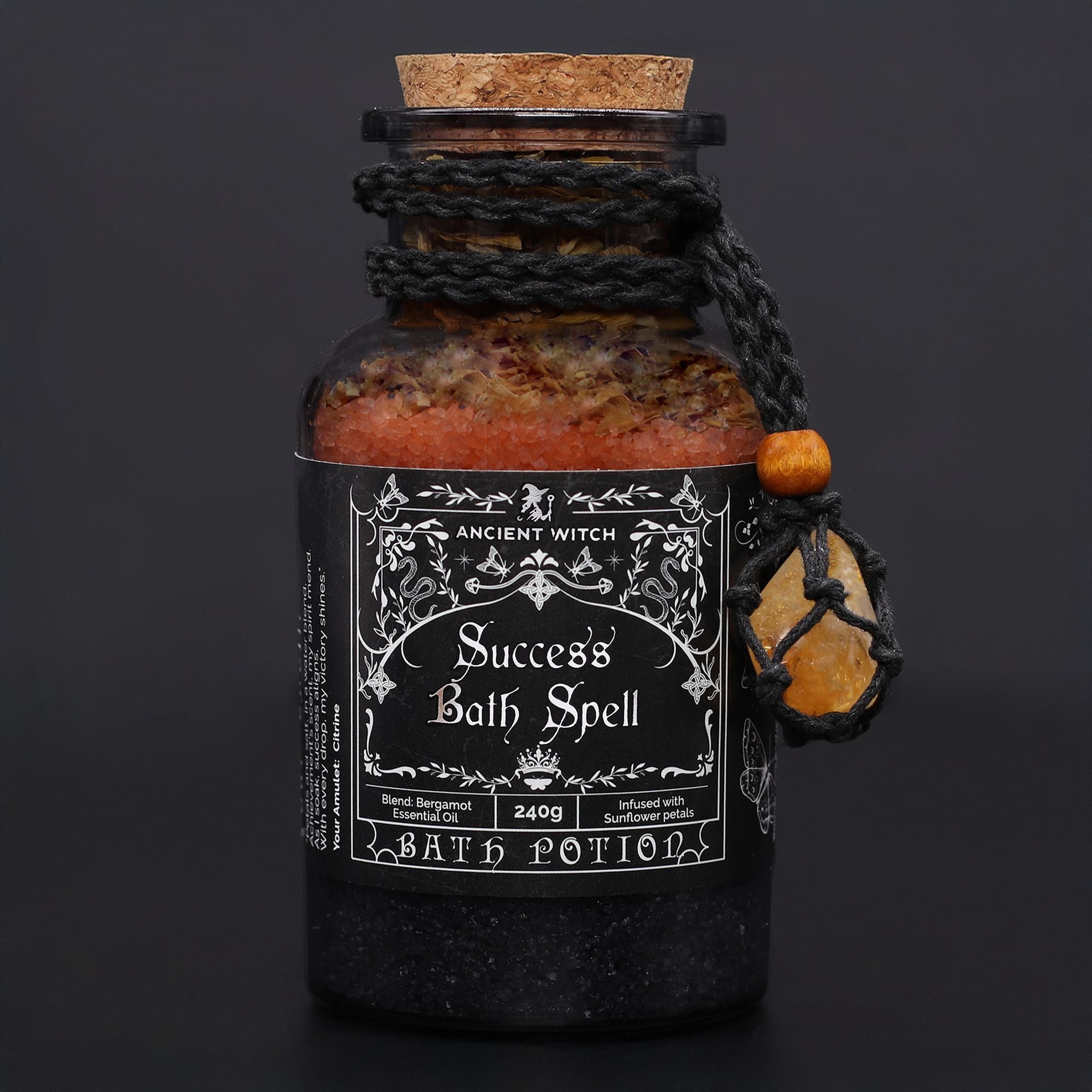 Ancient Witch Bath Spell Potion & Citrine Crystal Amulet - Success Potions