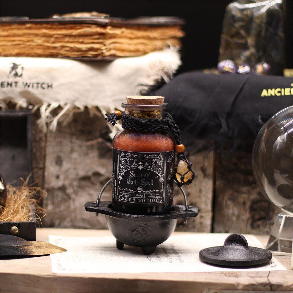 Ancient Witch Bath Spell Potion & Citrine Crystal Amulet - Success Potions
