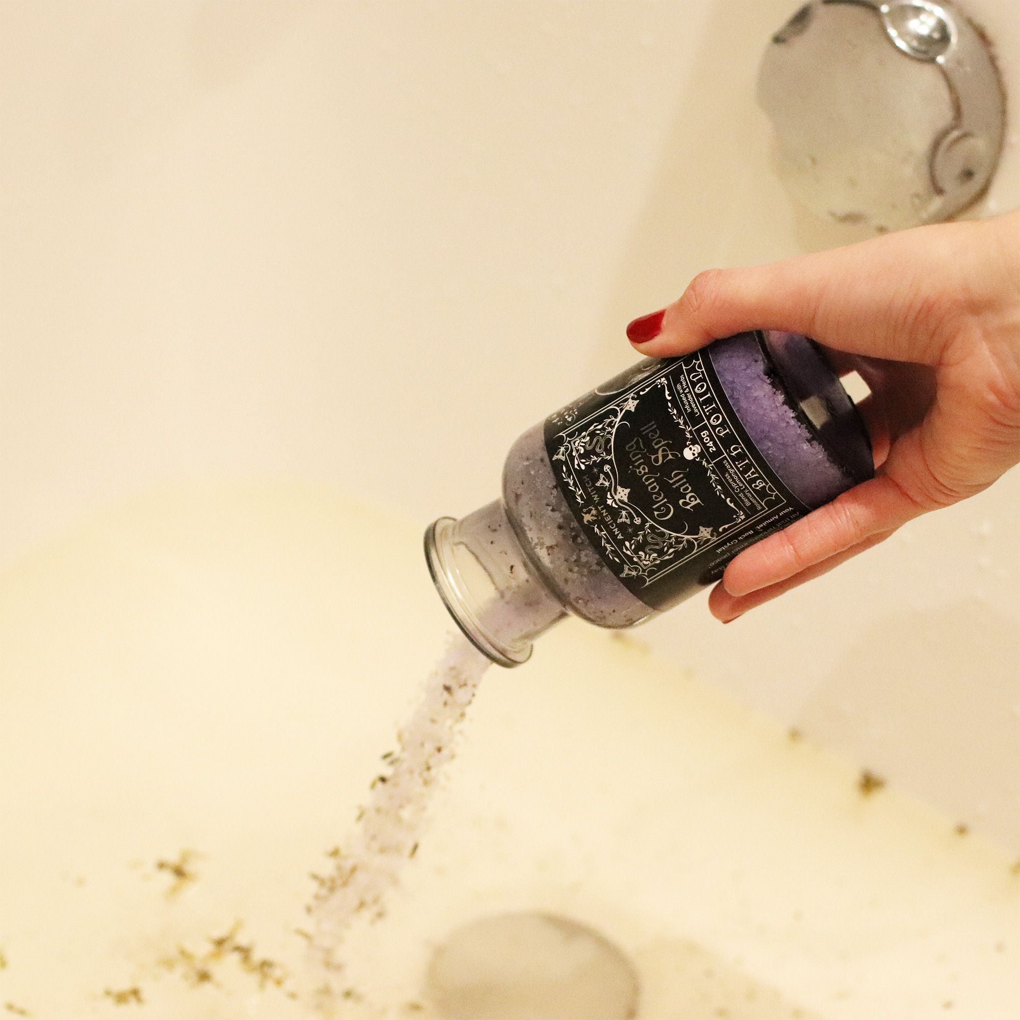 Ancient Witch Bath Spell Potion & Rock Crystal Amulet - Cleansing Potions