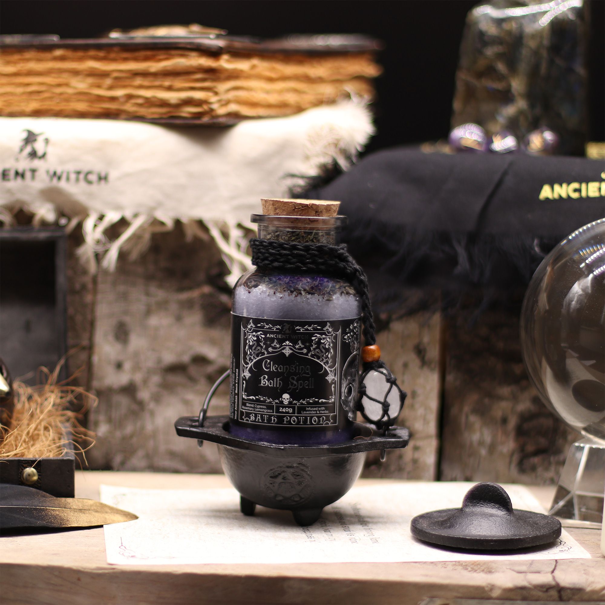 Ancient Witch Bath Spell Potion & Rock Crystal Amulet - Cleansing Potions