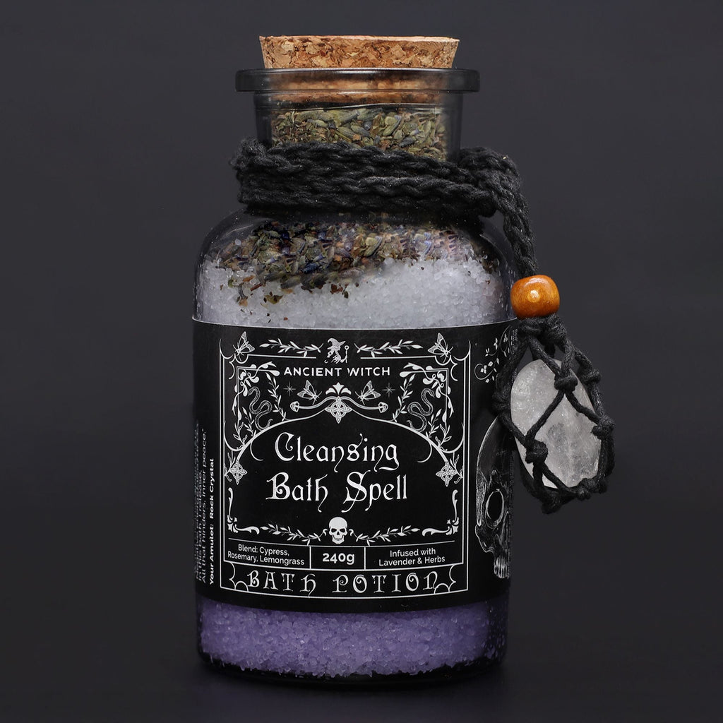 Ancient Witch Bath Spell Potion & Rock Crystal Amulet - Cleansing Potions