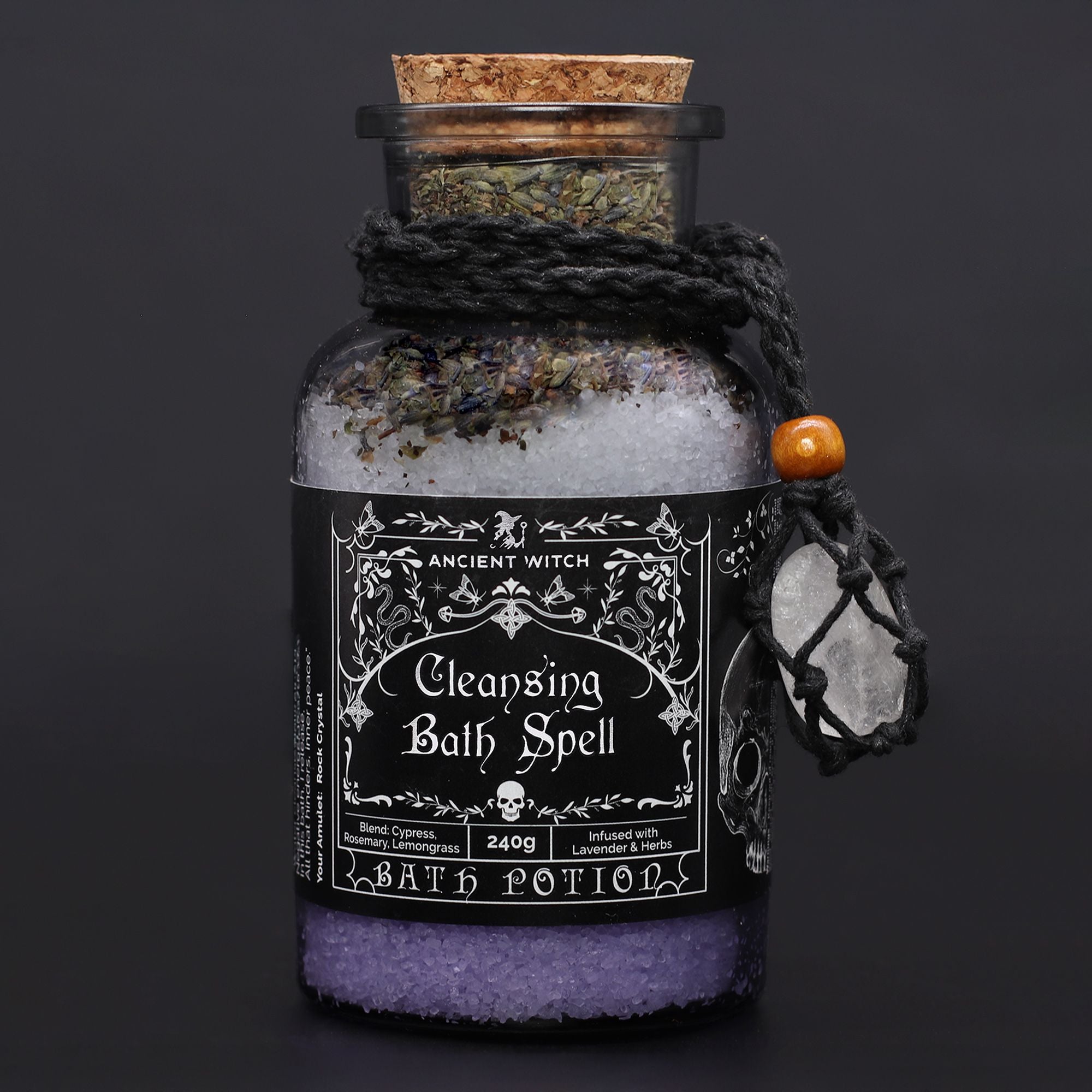 Ancient Witch Bath Spell Potion & Rock Crystal Amulet - Cleansing Potions
