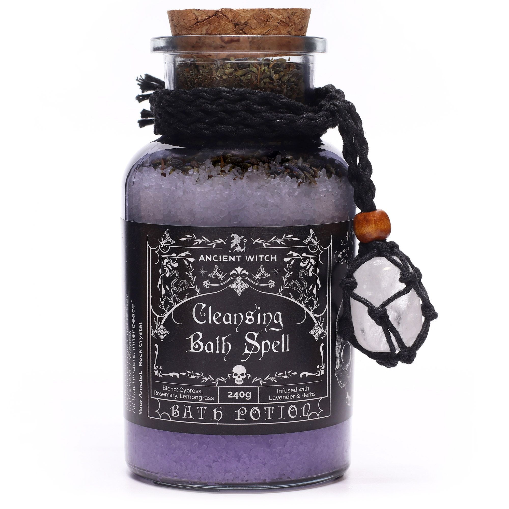 Ancient Witch Bath Spell Potion & Rock Crystal Amulet - Cleansing Potions