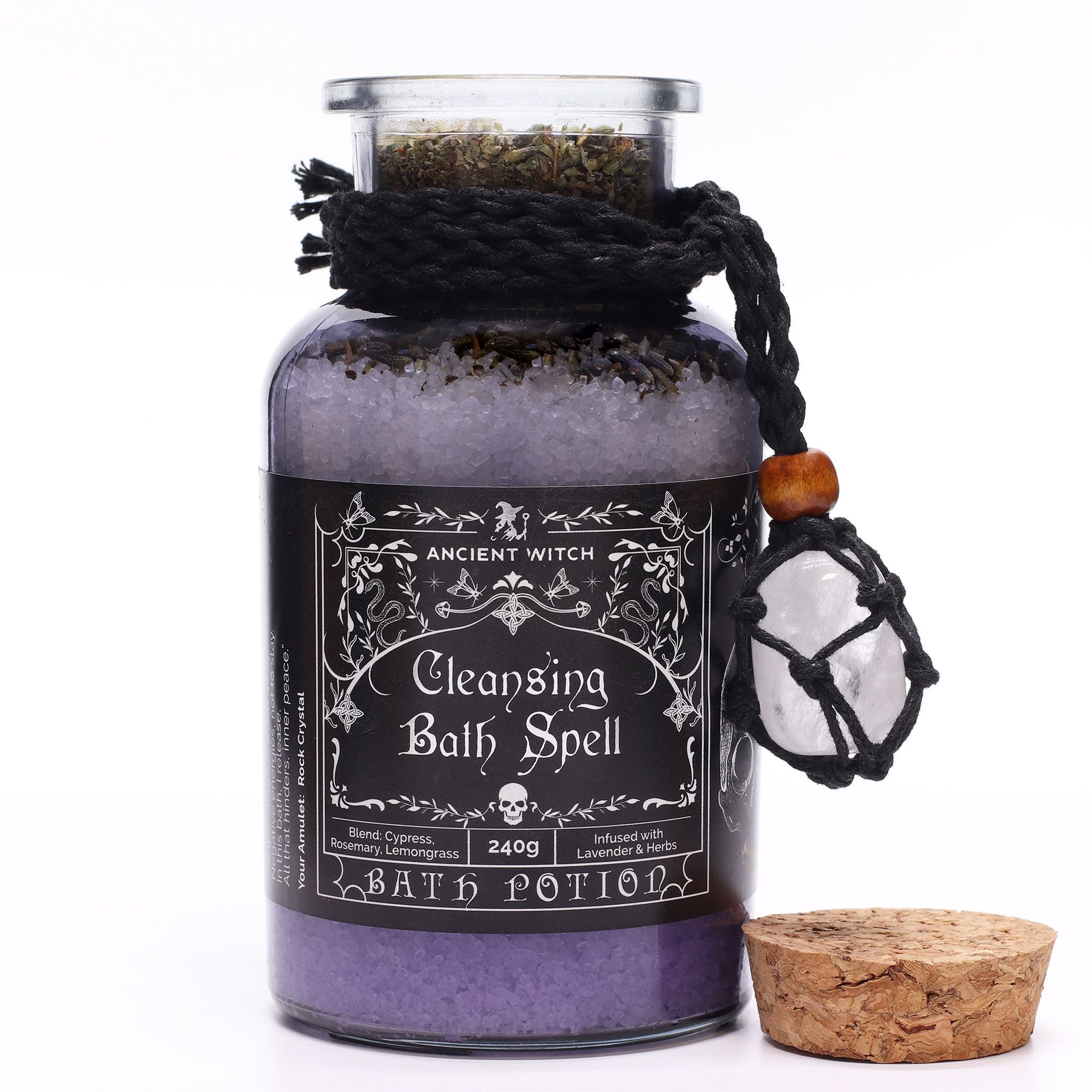 Ancient Witch Bath Spell Potion & Rock Crystal Amulet - Cleansing Potions