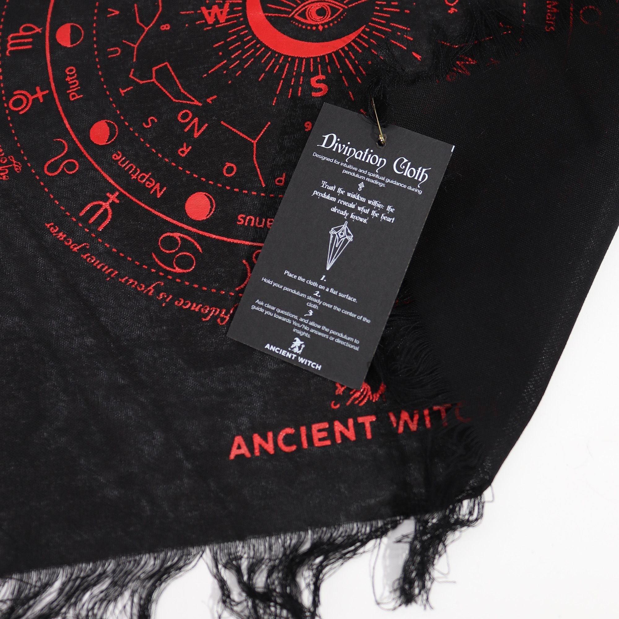Ancient Witch Pendulum Divination Cloth - All Seeing Eye - Black & Blood Red Clothes
