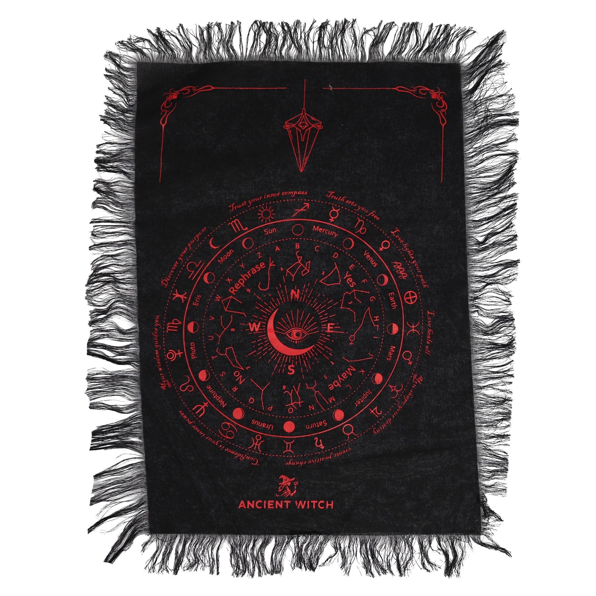 Ancient Witch Pendulum Divination Cloth - All Seeing Eye - Black & Blood Red Clothes