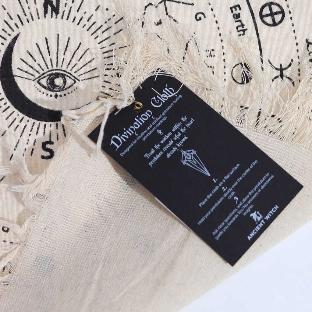Ancient Witch Pendulum Divination Cloth - All Seeing Eye - Natural & Black Clothes
