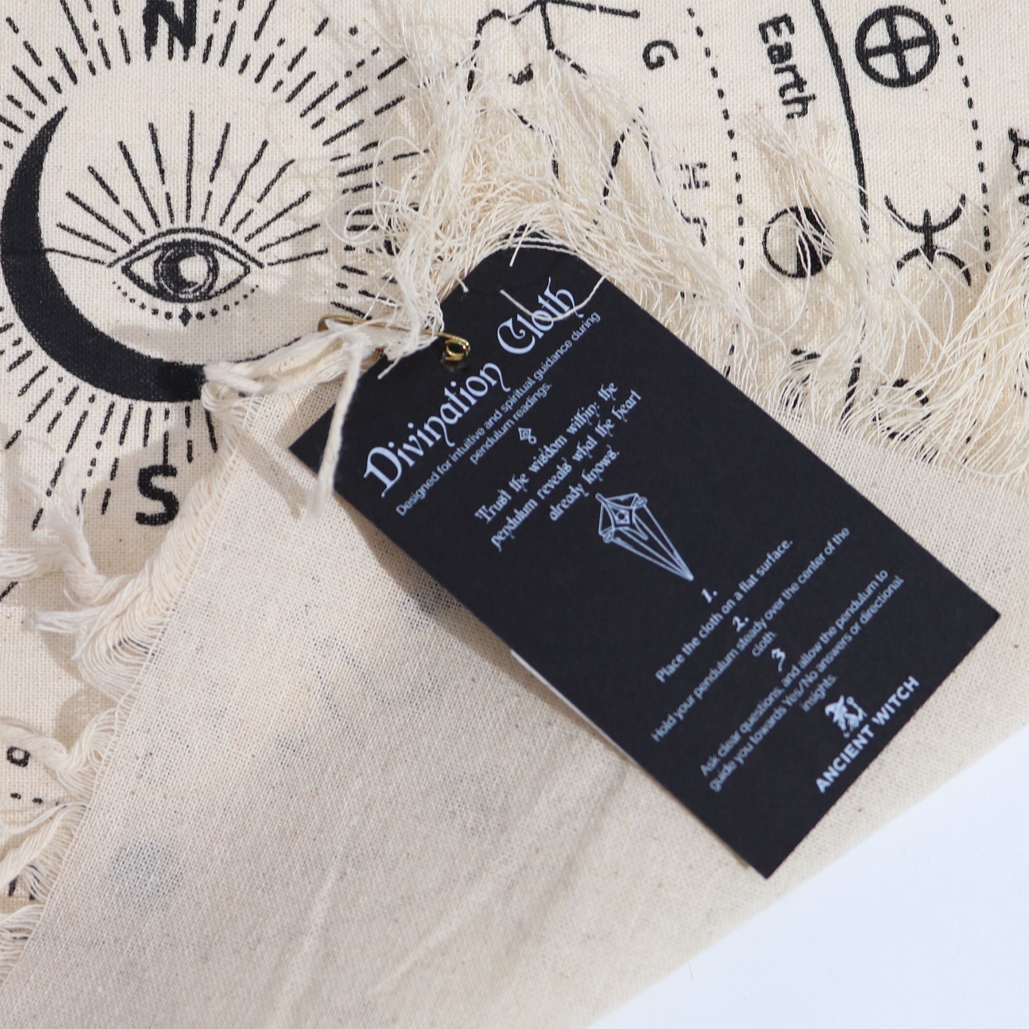 Ancient Witch Pendulum Divination Cloth - All Seeing Eye - Natural & Black Clothes