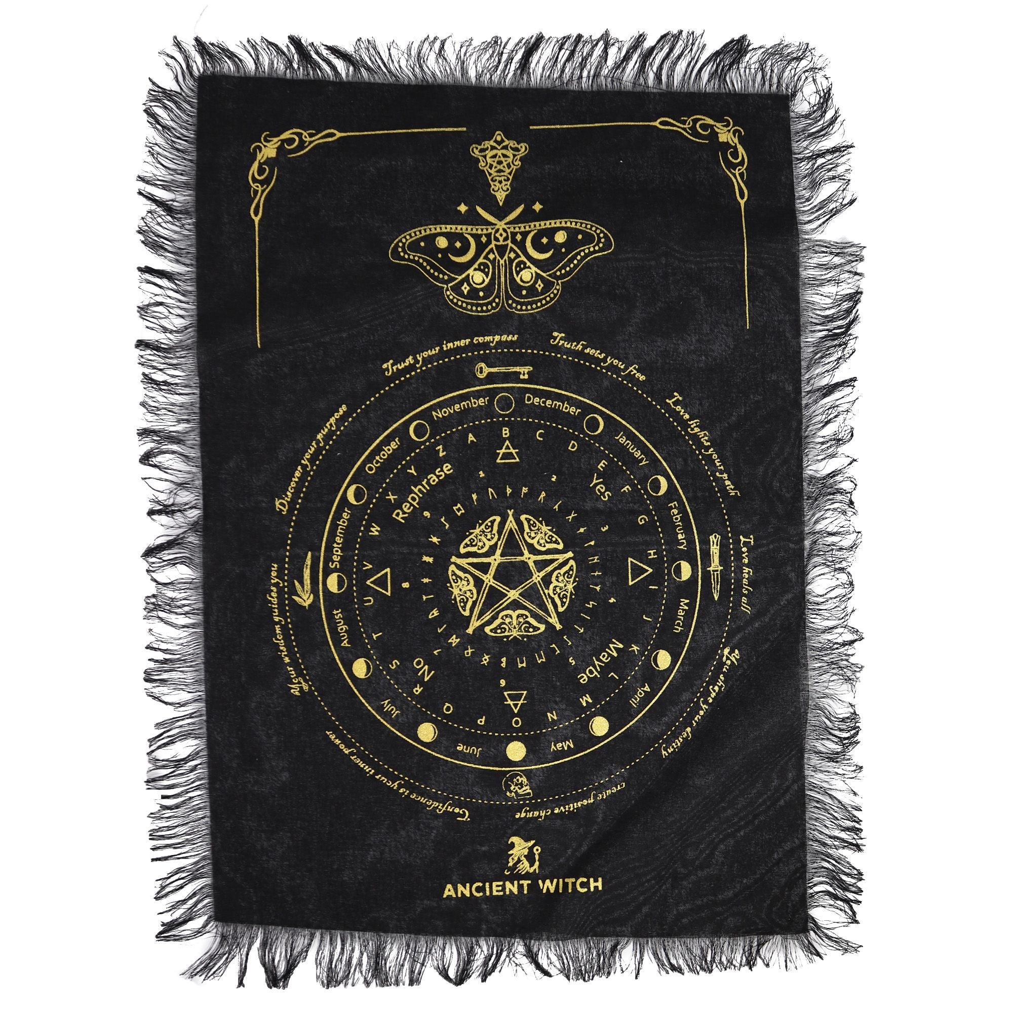 Ancient Witch Pendulum Divination Cloth - Mystic Moth - Black & Gold Clothes