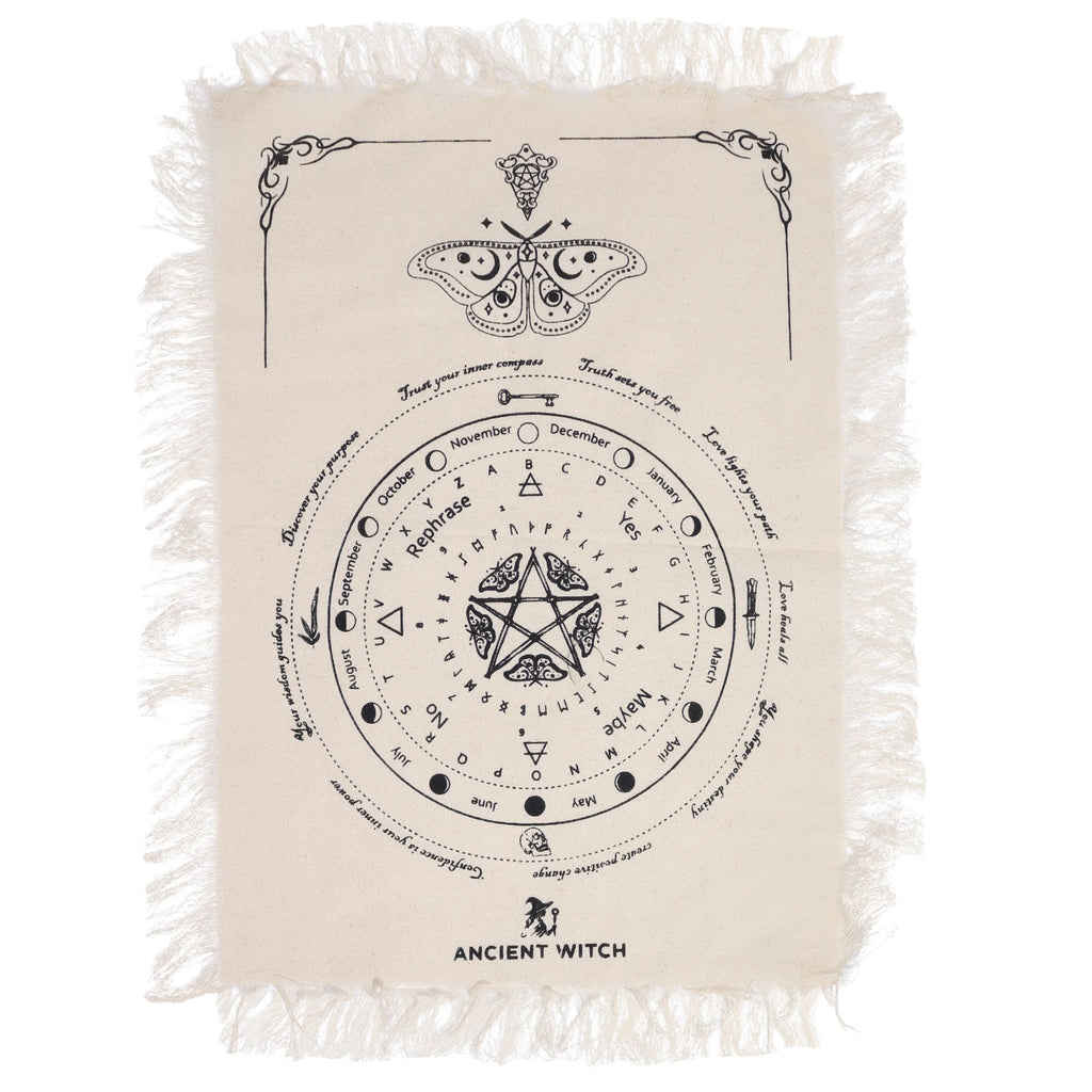 Ancient Witch Pendulum Divination Cloth - Mystic Moth - Natural & Black Clothes
