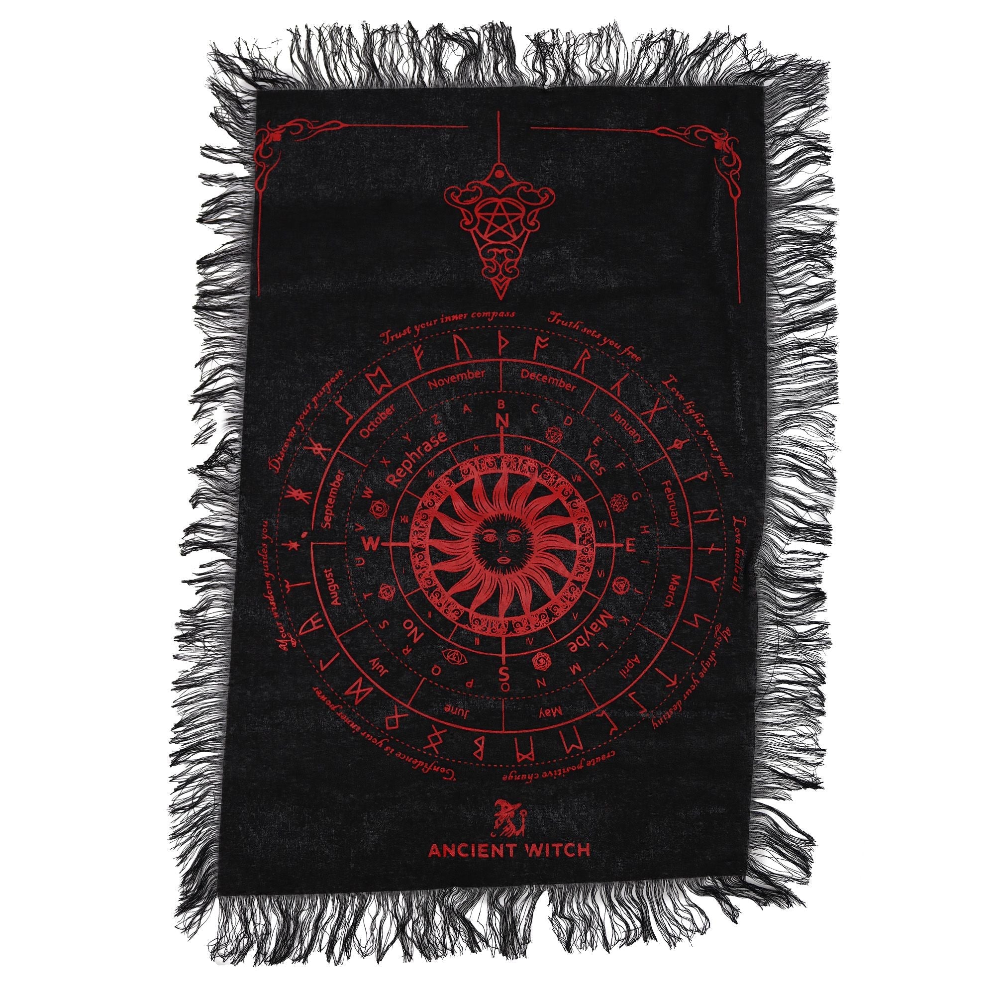 Ancient Witch Pendulum Divination Cloth - Sun Face - Black & Blood Red Clothes