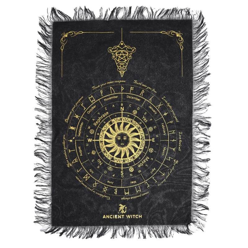 Ancient Witch Pendulum Divination Cloth - Sun Face - Black & Gold Clothes