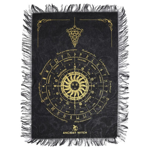 Ancient Witch Pendulum Divination Cloth - Sun Face - Black & Gold Clothes
