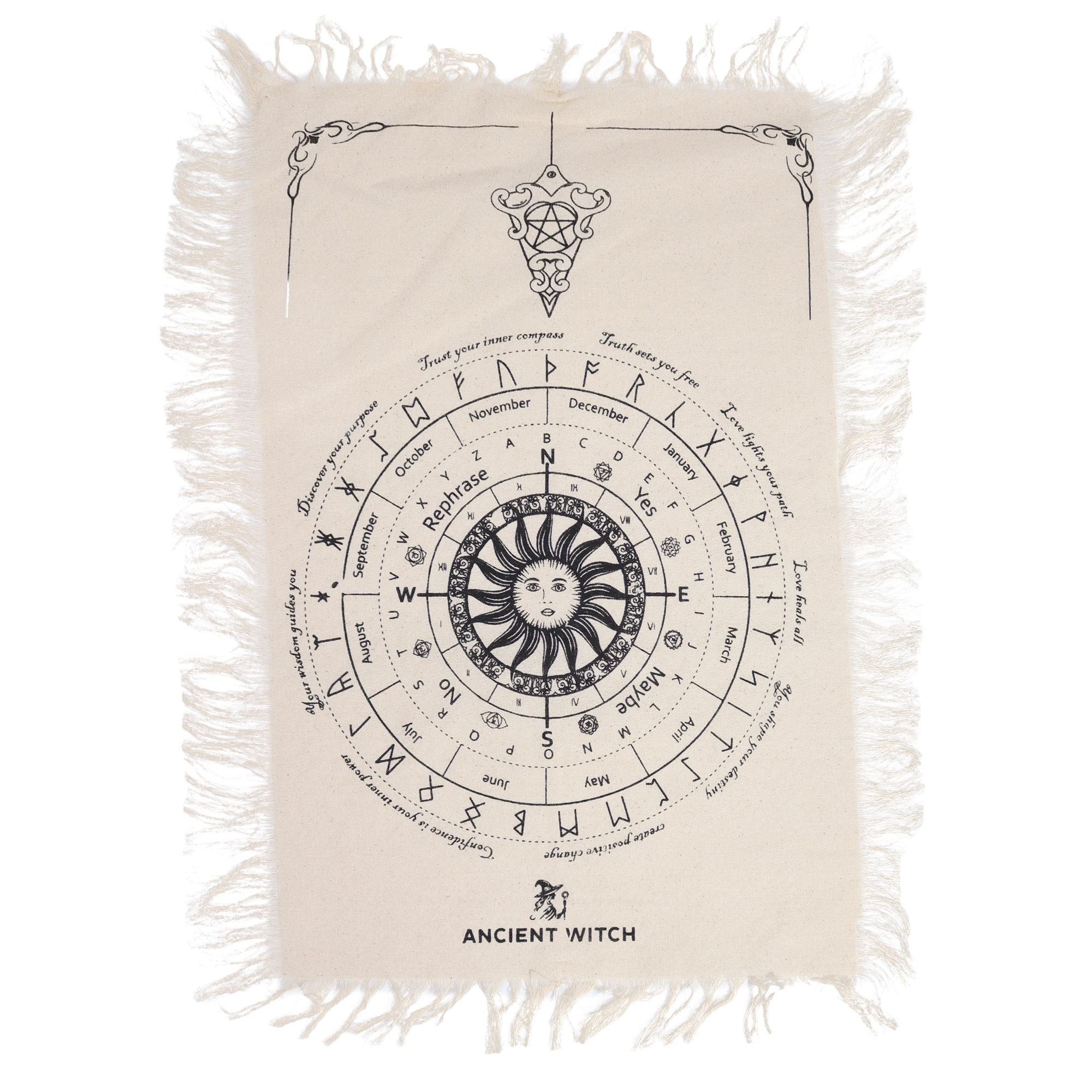 Ancient Witch Pendulum Divination Cloth - Sun Face - Natural & Black Clothes