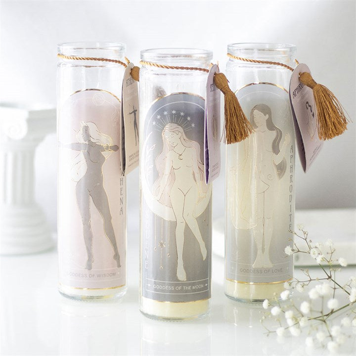 Aphrodite Goddess Tube Candle with Rose Quartz Crystals at Witch, Please!.