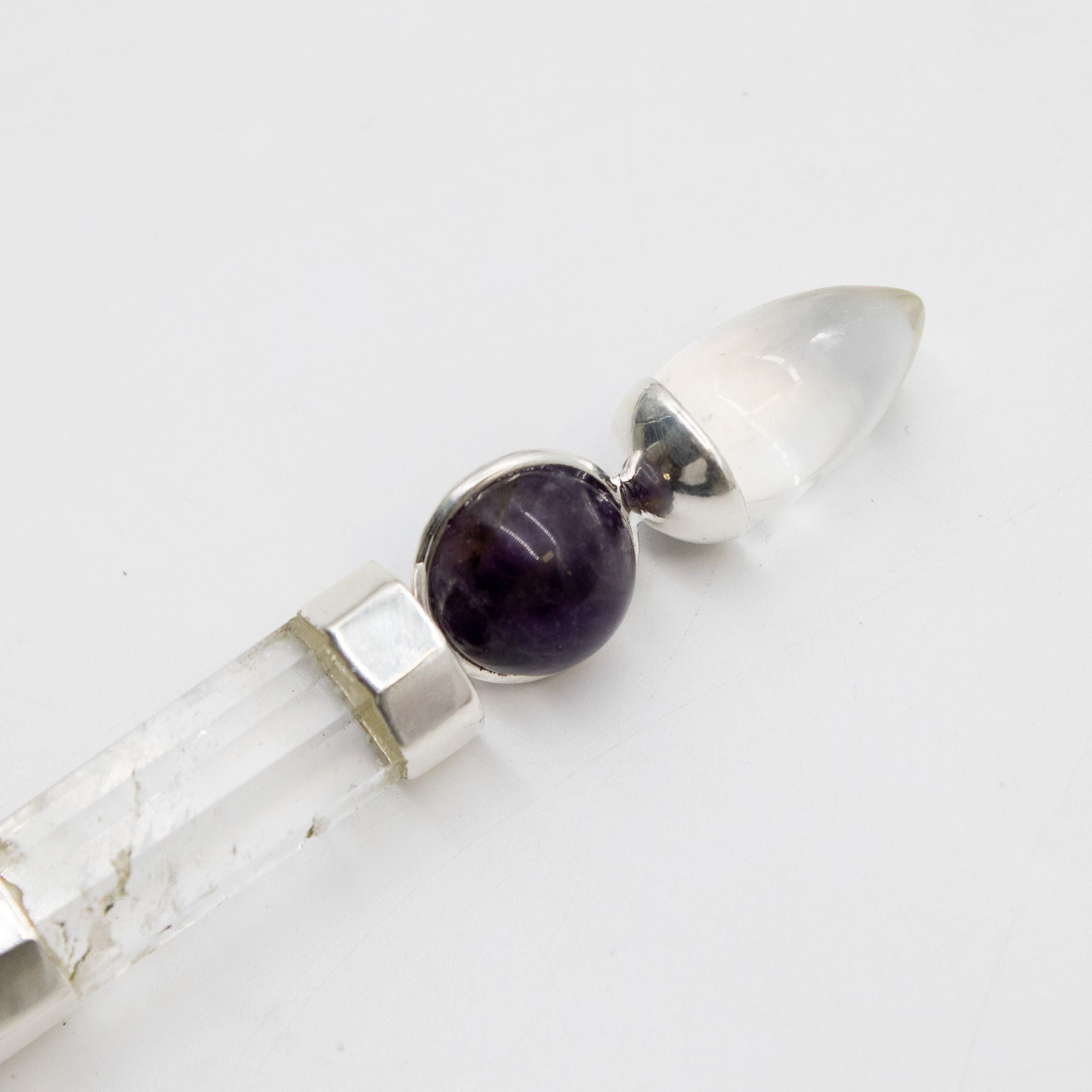 Axis of Grace Wand - Amethyst & Rose Quartz Spheres Stem - 12cm Crystal Healing Wands