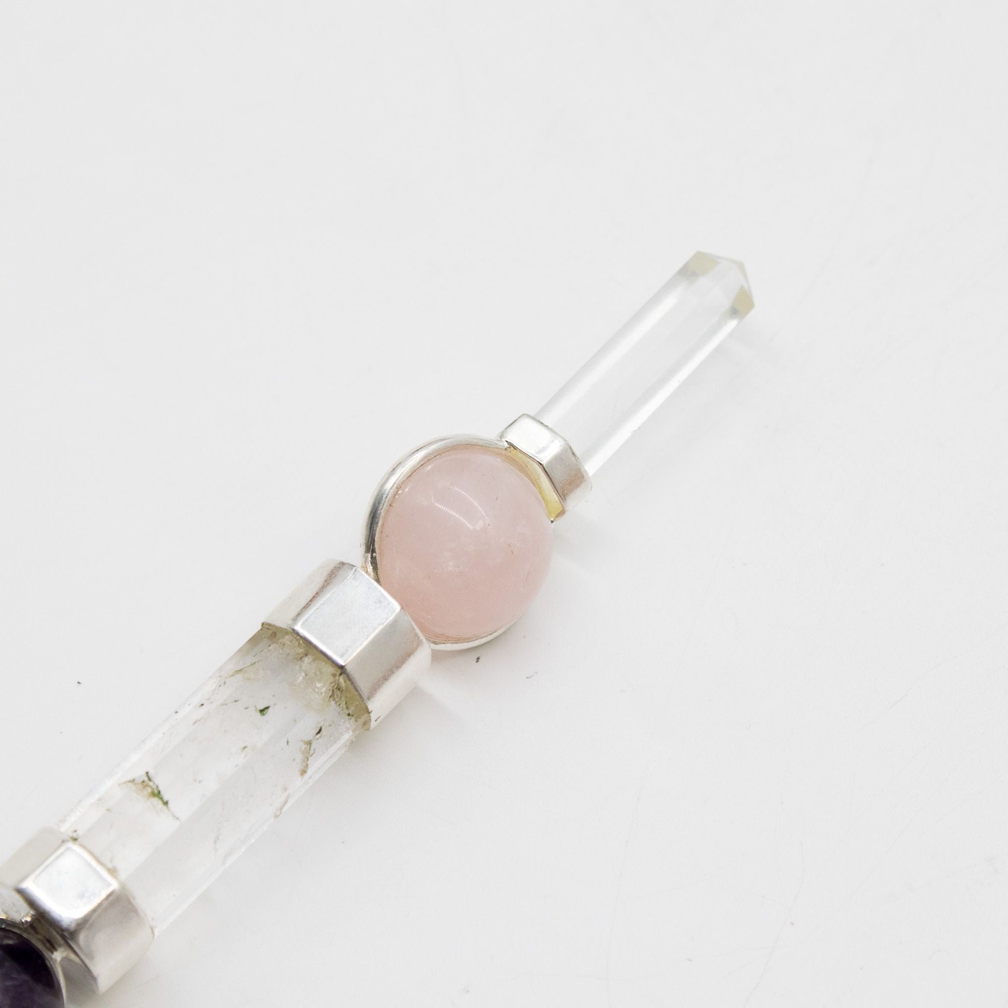 Axis of Grace Wand - Amethyst & Rose Quartz Spheres Stem - 12cm Crystal Healing Wands