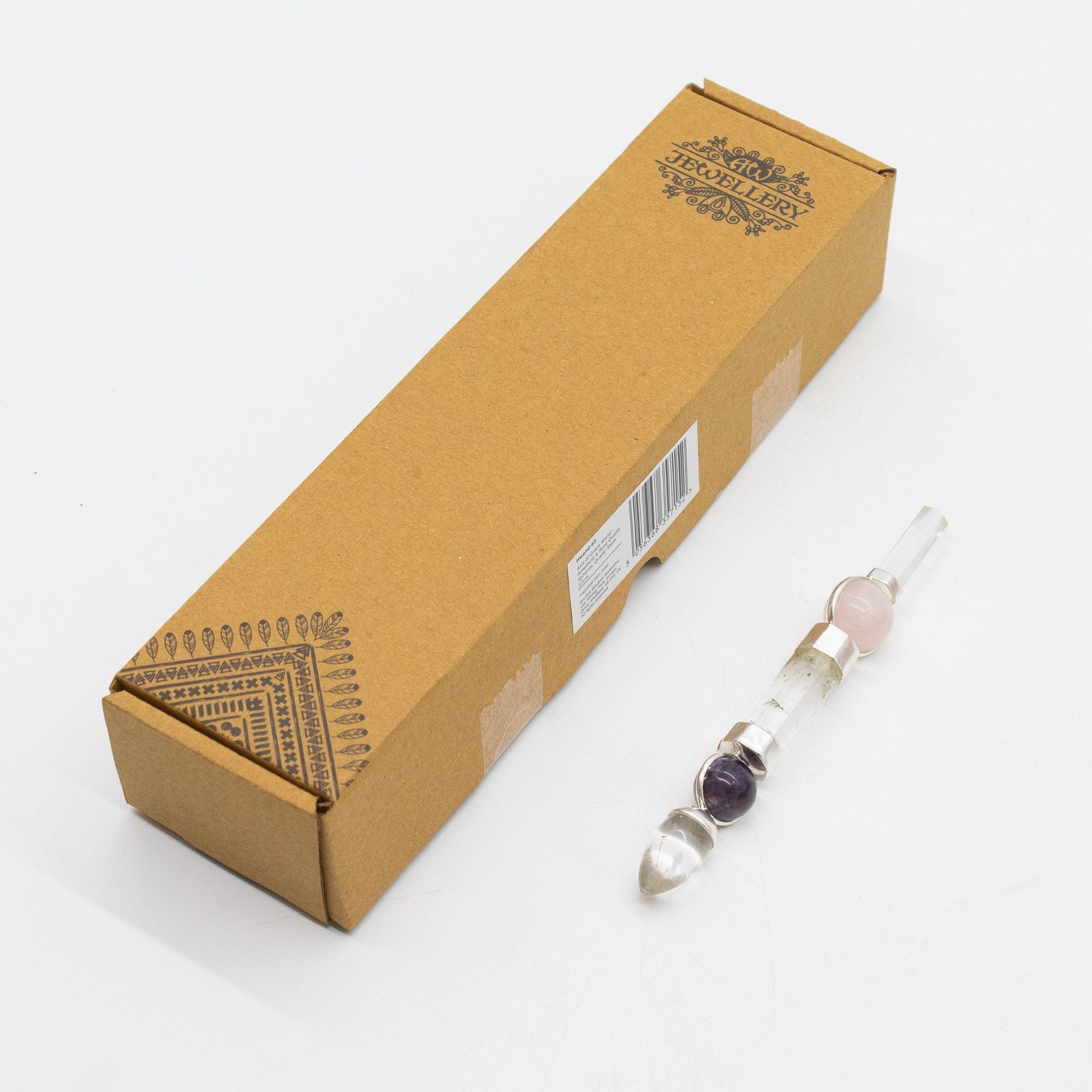 Axis of Grace Wand - Amethyst & Rose Quartz Spheres Stem - 12cm Crystal Healing Wands