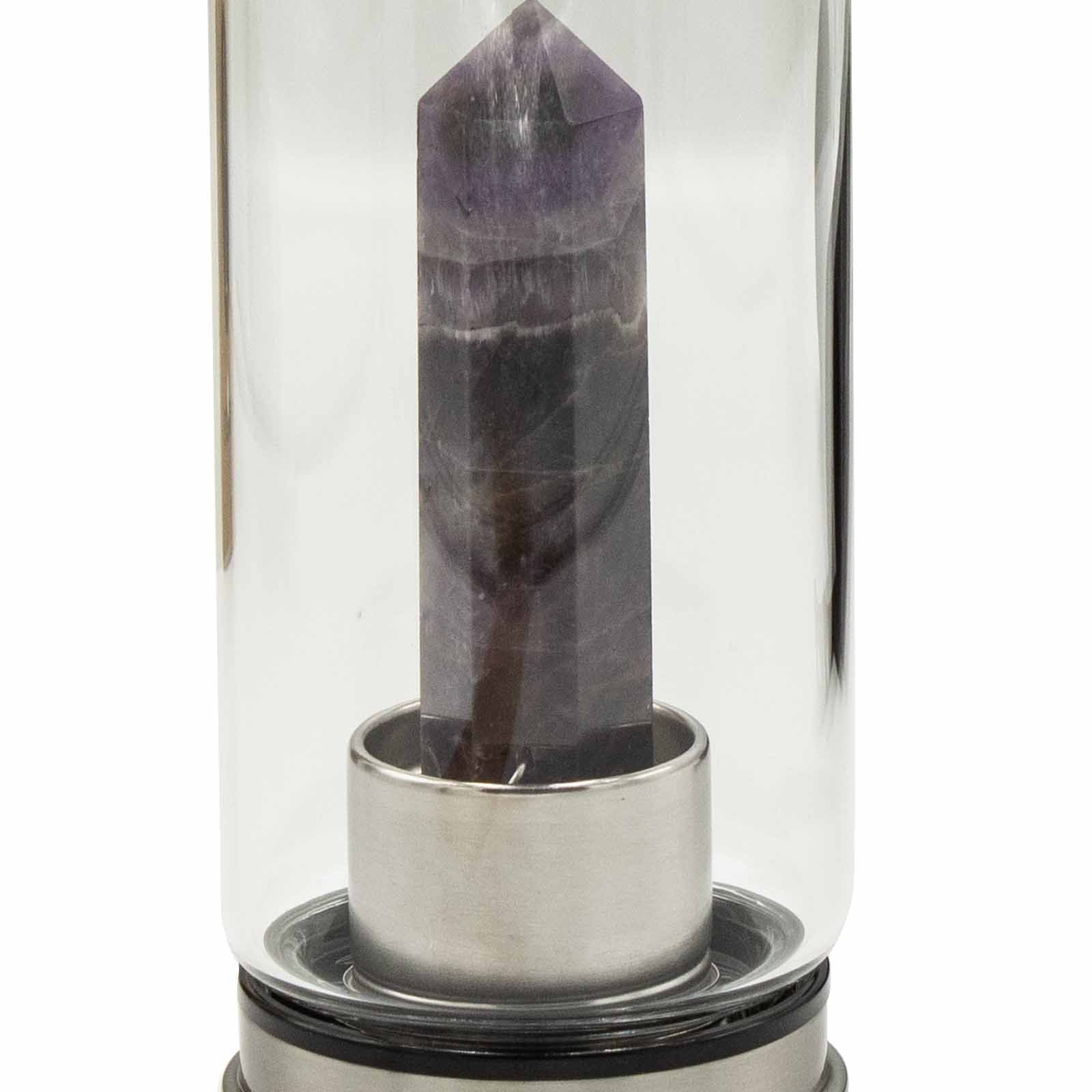 Crystal Infused Glass Water Bottle - Relaxing Amethyst - Obelisk - Crystal Infused Glass Bottle 500 ml