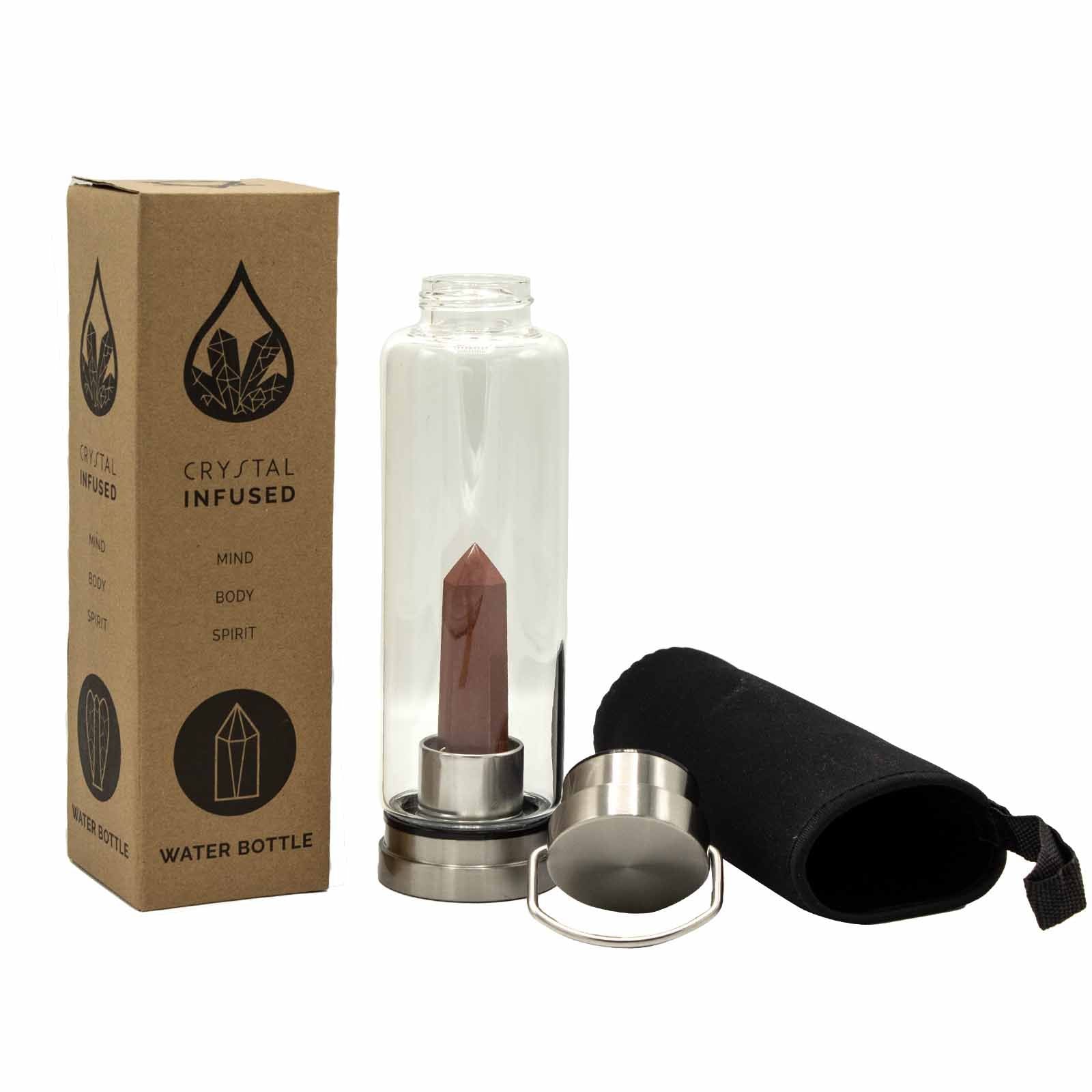 Crystal Infused Glass Water Bottle - Invigorating Red Jasper - Obelisk - Crystal Infused Glass Bottle 500 ml