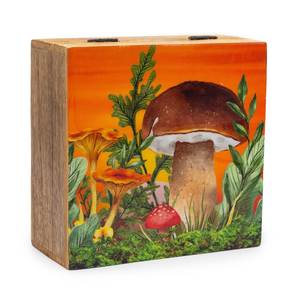 Big Square Box 15x17.5x8cm - Mushroom Design Maroon Enamelled Boxes and Trays