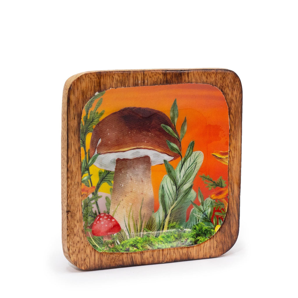 Big Square Trinket Tray 15x15x2.5cm - Mushroom Design Maroon Enamelled Boxes and Trays