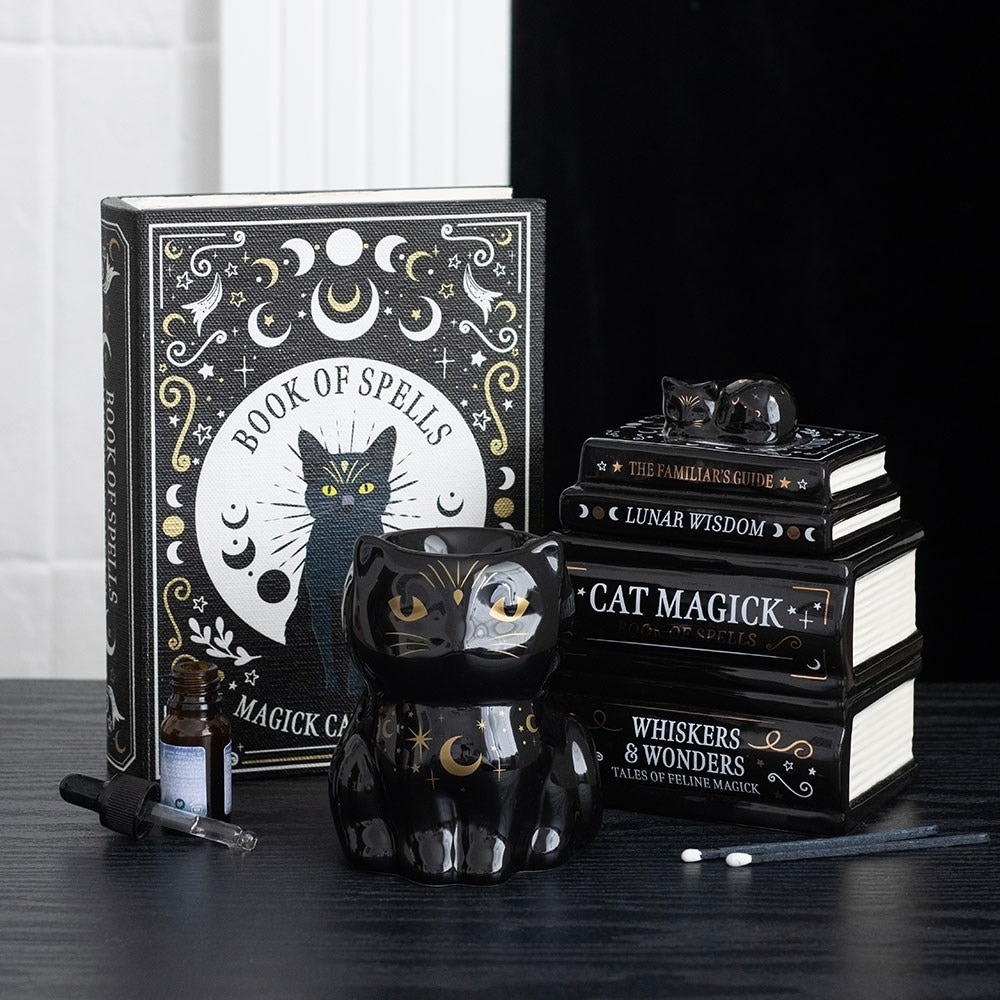 Black Cat Book Stack Oil Burner