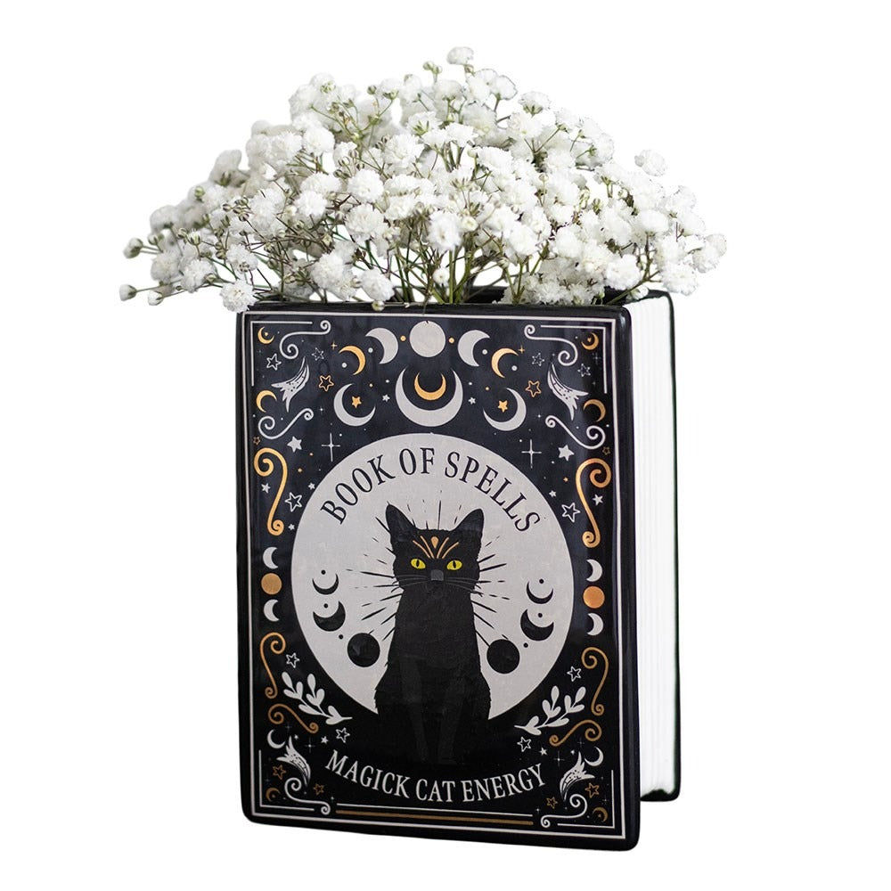 Black Cat Magick Book Shaped Flower Vase Vases