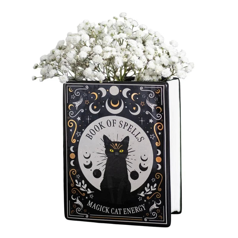 Black Cat Magick Book Shaped Flower Vase Vases