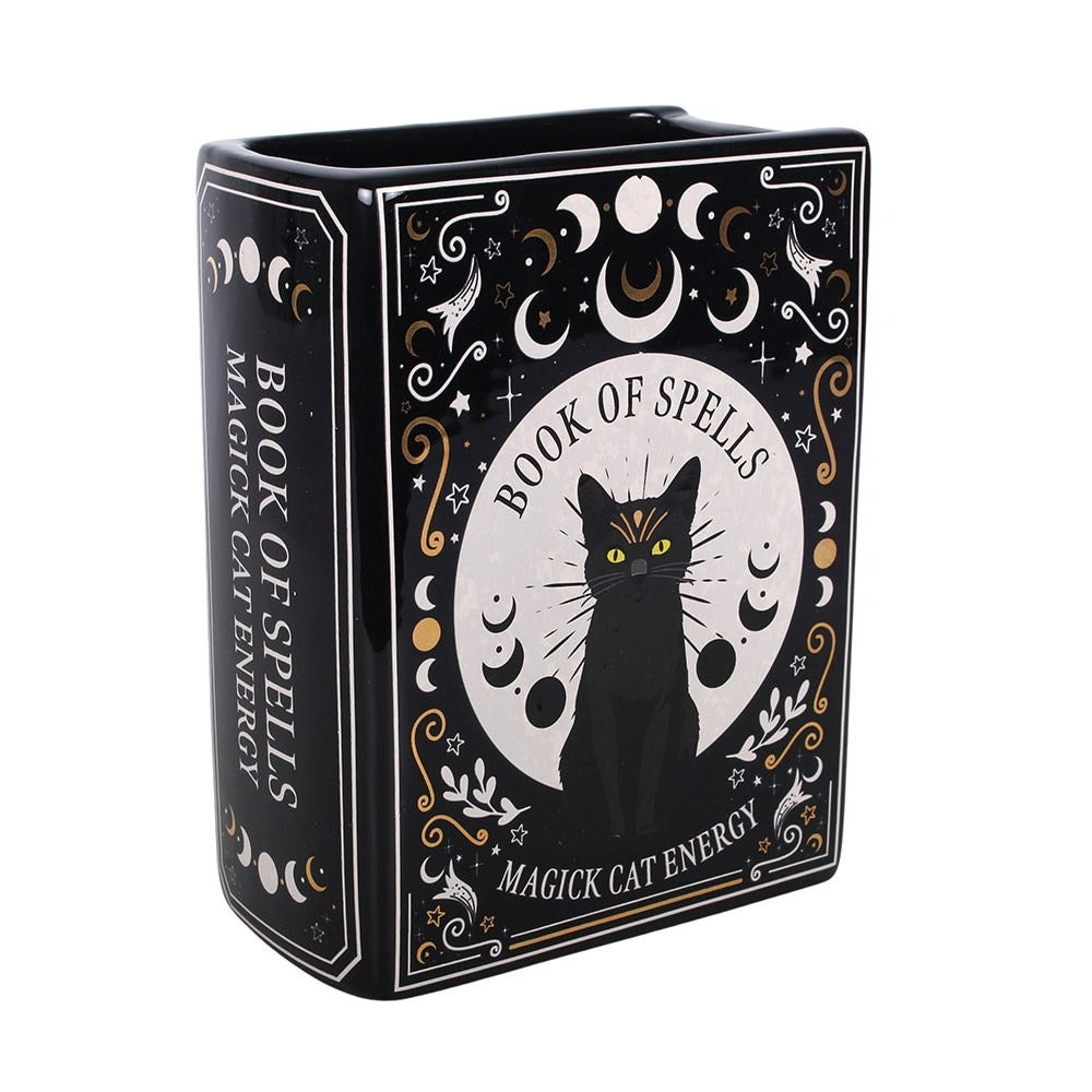 Black Cat Magick Book Shaped Flower Vase Vases