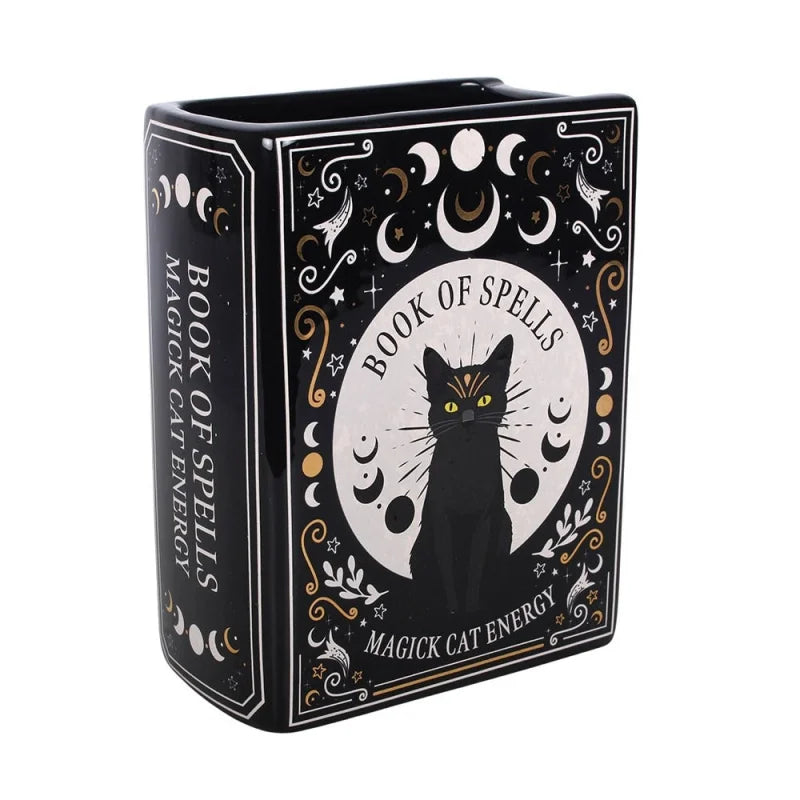 Black Cat Magick Book Shaped Flower Vase Vases
