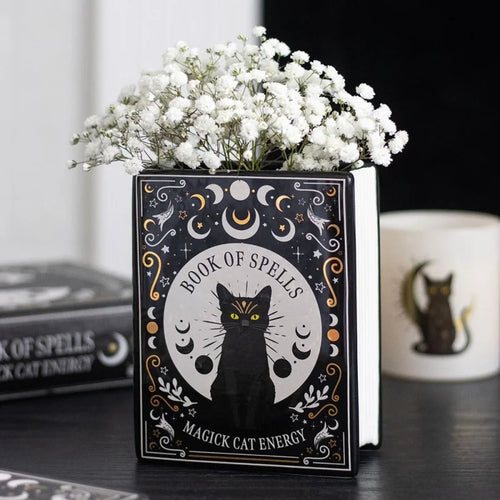 Black Cat Magick Book Shaped Flower Vase Vases