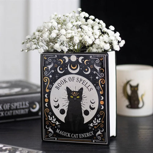 Black Cat Magick Book Shaped Flower Vase Vases