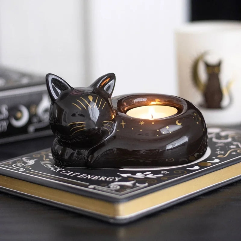 Black Cat Magick Curled Tealight Holder
