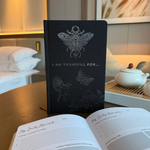 Black Gratitude Journal with Silver Lining - 120 pages - I am Thankful For Wellness & Notebooks