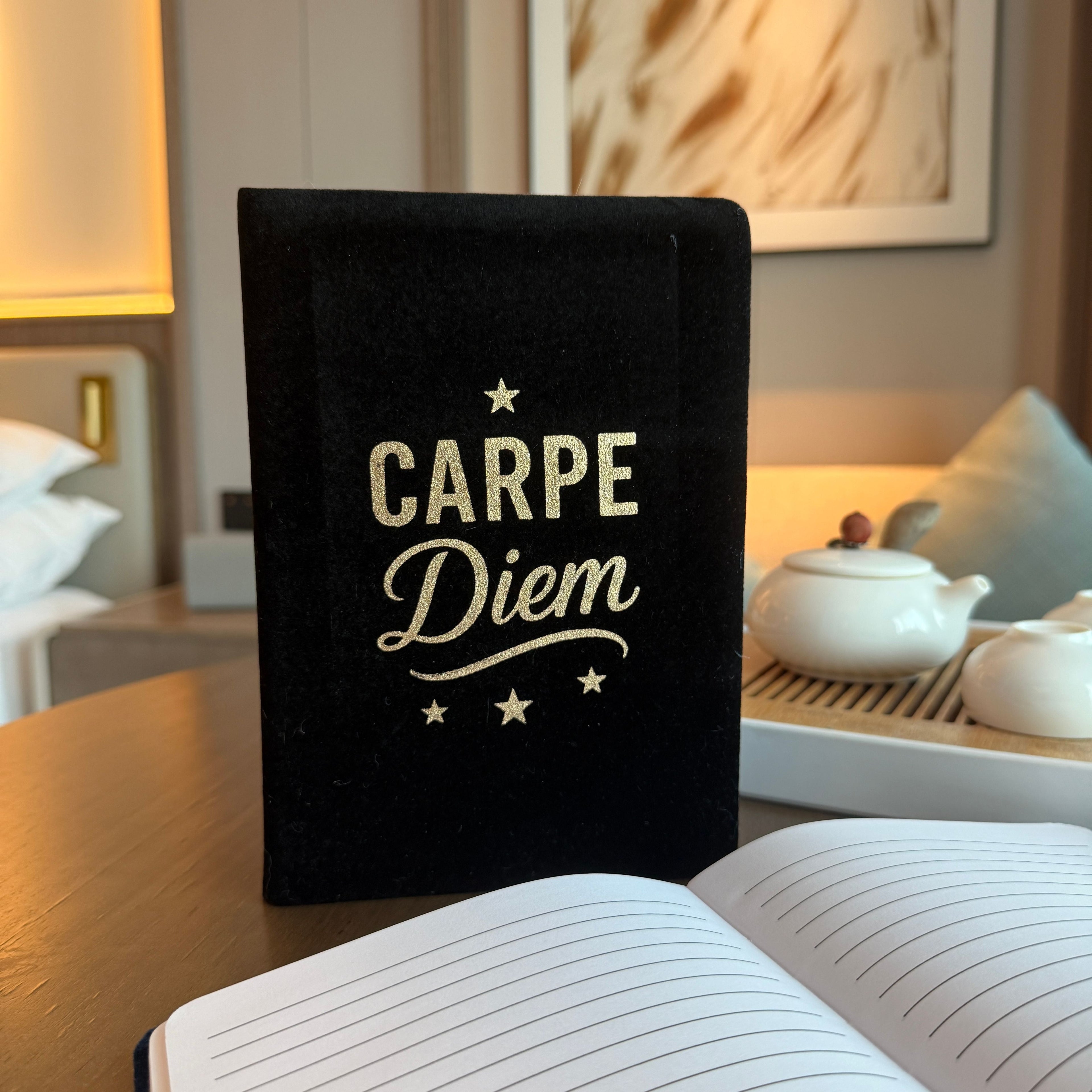 Black Velvet Notebook - 80 pages - Carpe Diem Wellness & Gratitude Notebooks