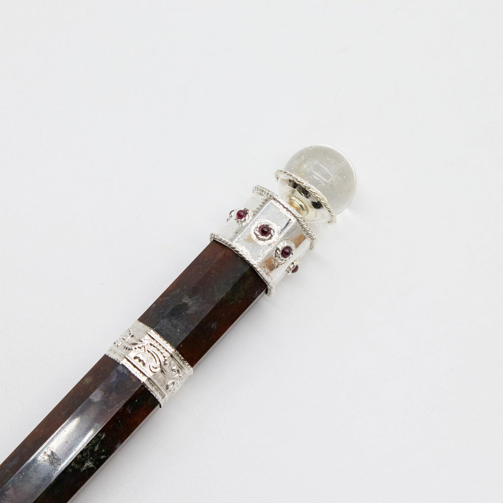 Bloodroot Soverign Wand -Extra Long Fancy Jasper Magic- Crystal Ball top - 26cm Healing Wands