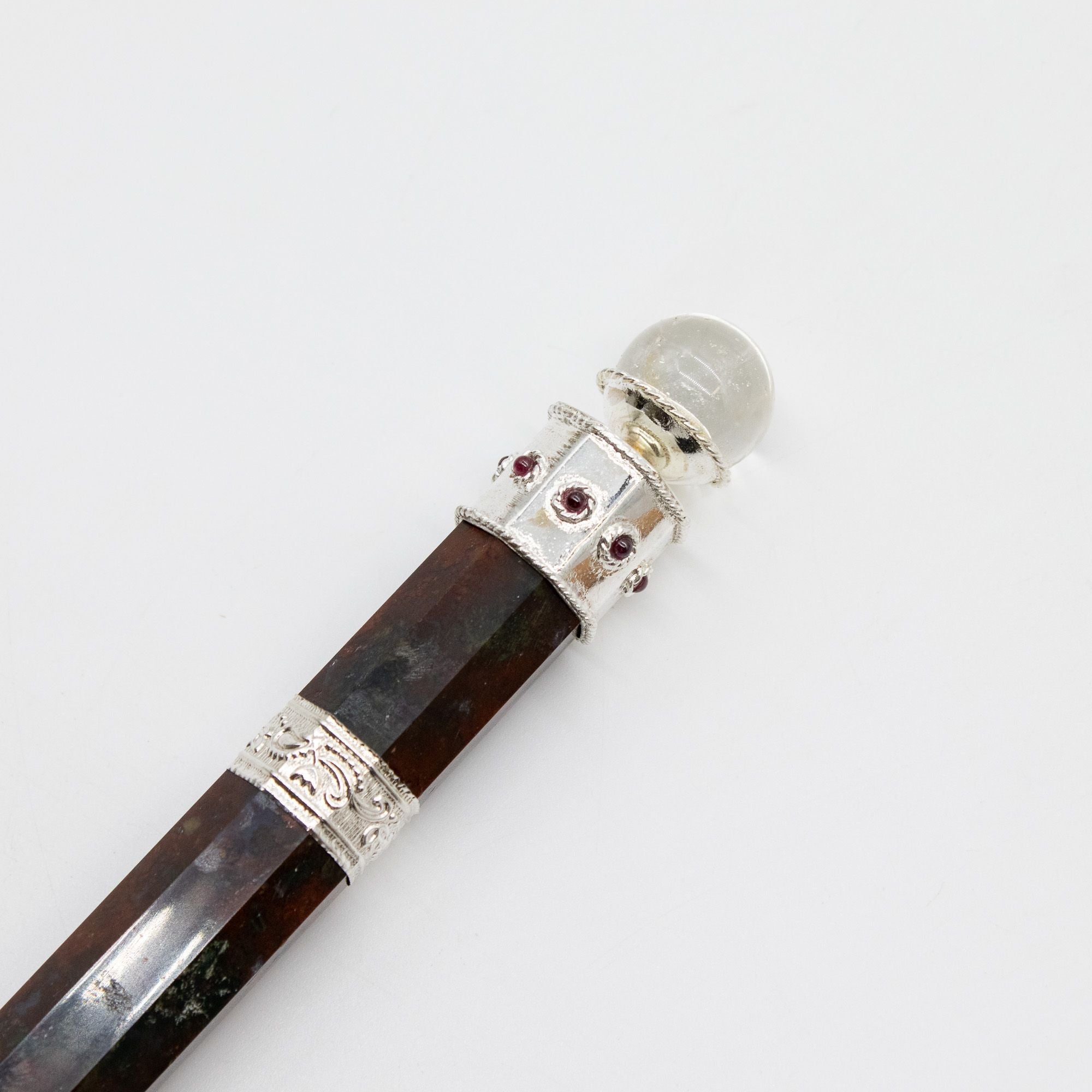 Bloodroot Soverign Wand -Extra Long Fancy Jasper Magic- Crystal Ball top - 26cm Healing Wands