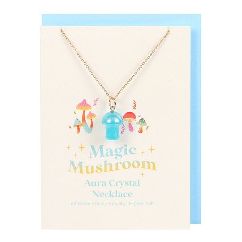 Blue Aura Crystal Mushroom Necklace Greeting Card From Witch, Please!